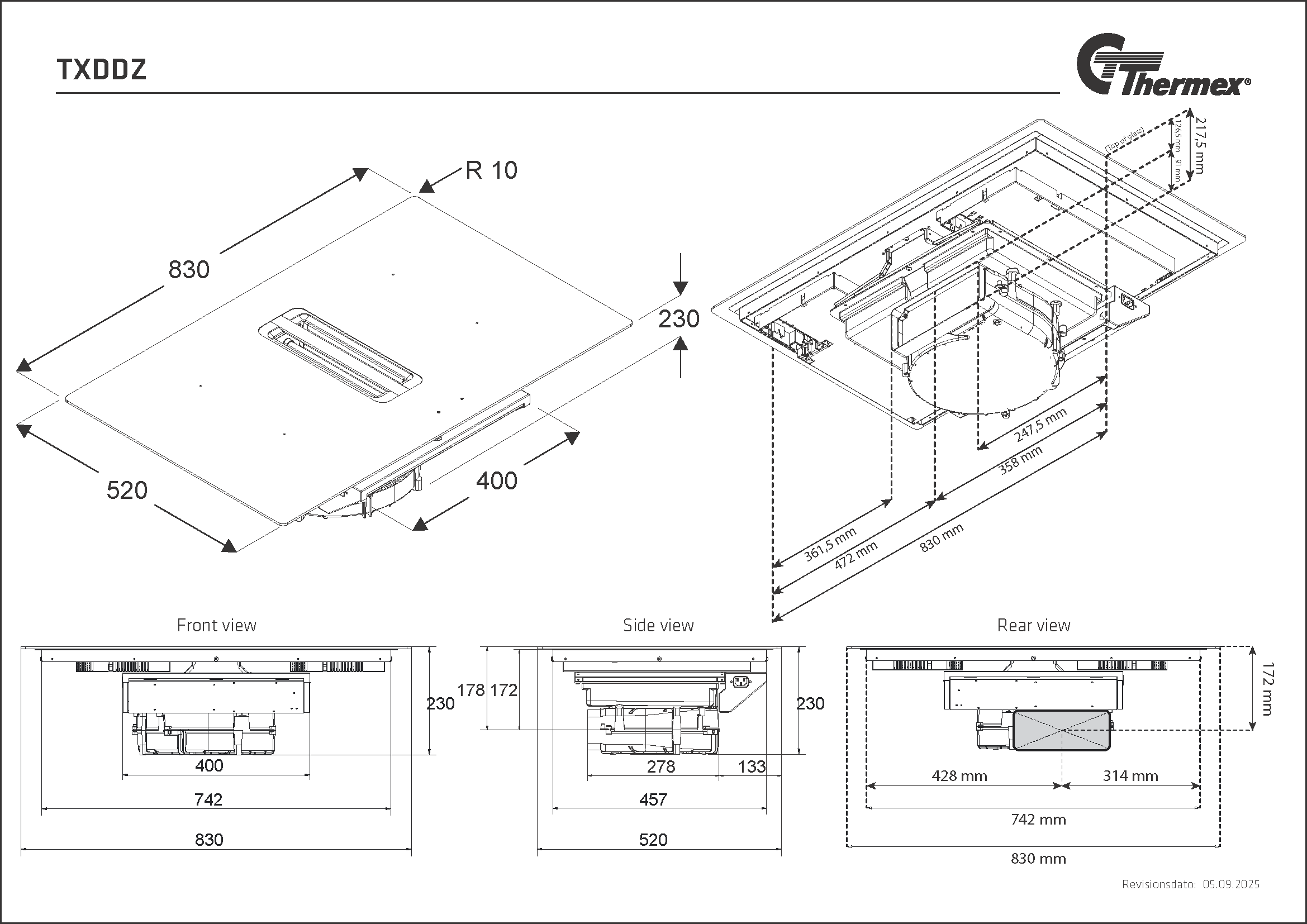 TXDDZ - placa con campana extractora incorporada